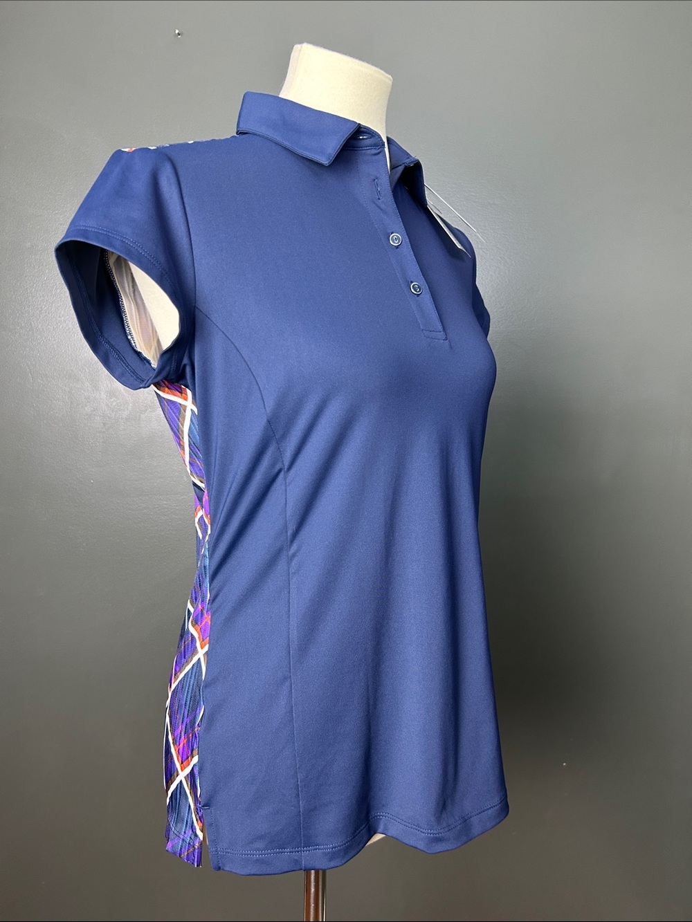 Lady Hagen Short-Sleeve Button Polo Top in Navy Blue